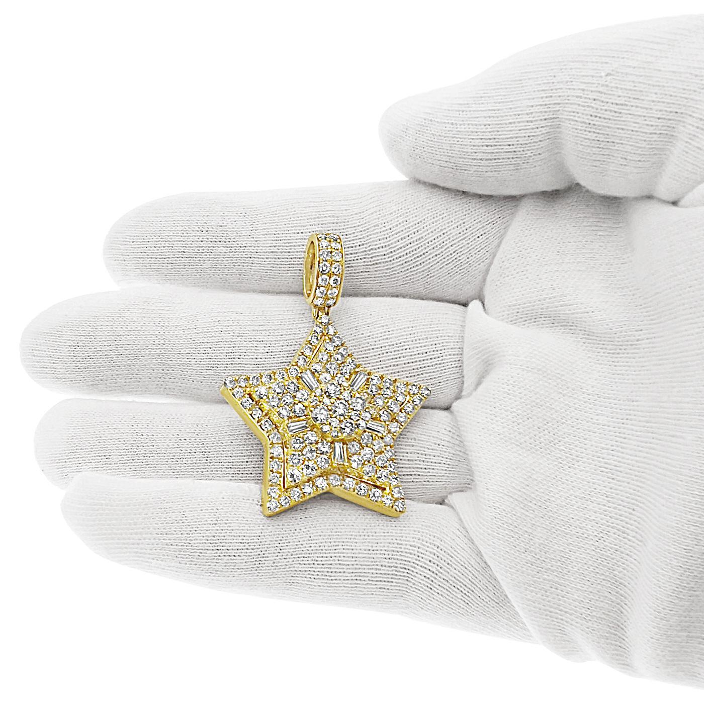 5.30 Cttw Diamond Star Pendant Mens Charm 14k Yellow Gold