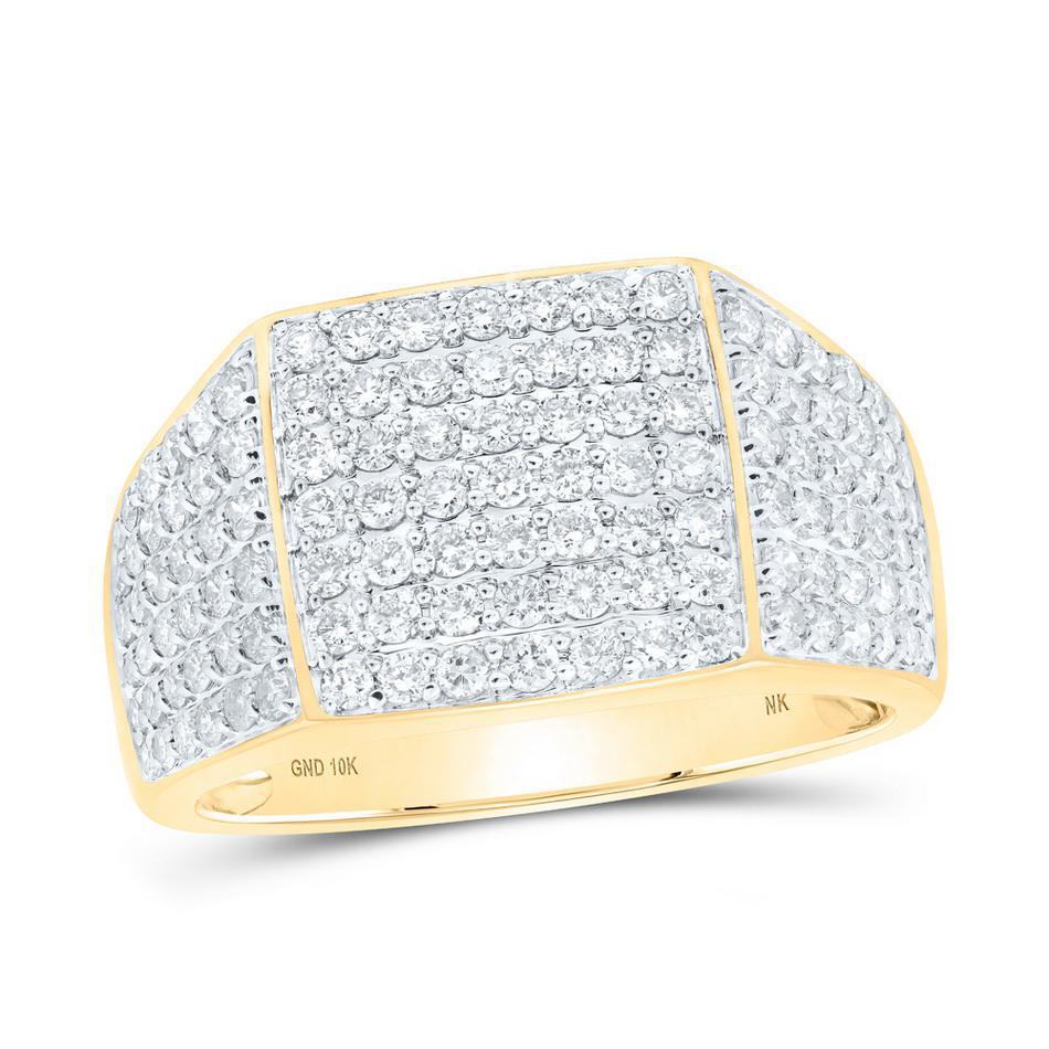 1.55ctw Diamond Mens Signet Ring 10K Yellow Gold Pave Statement Band