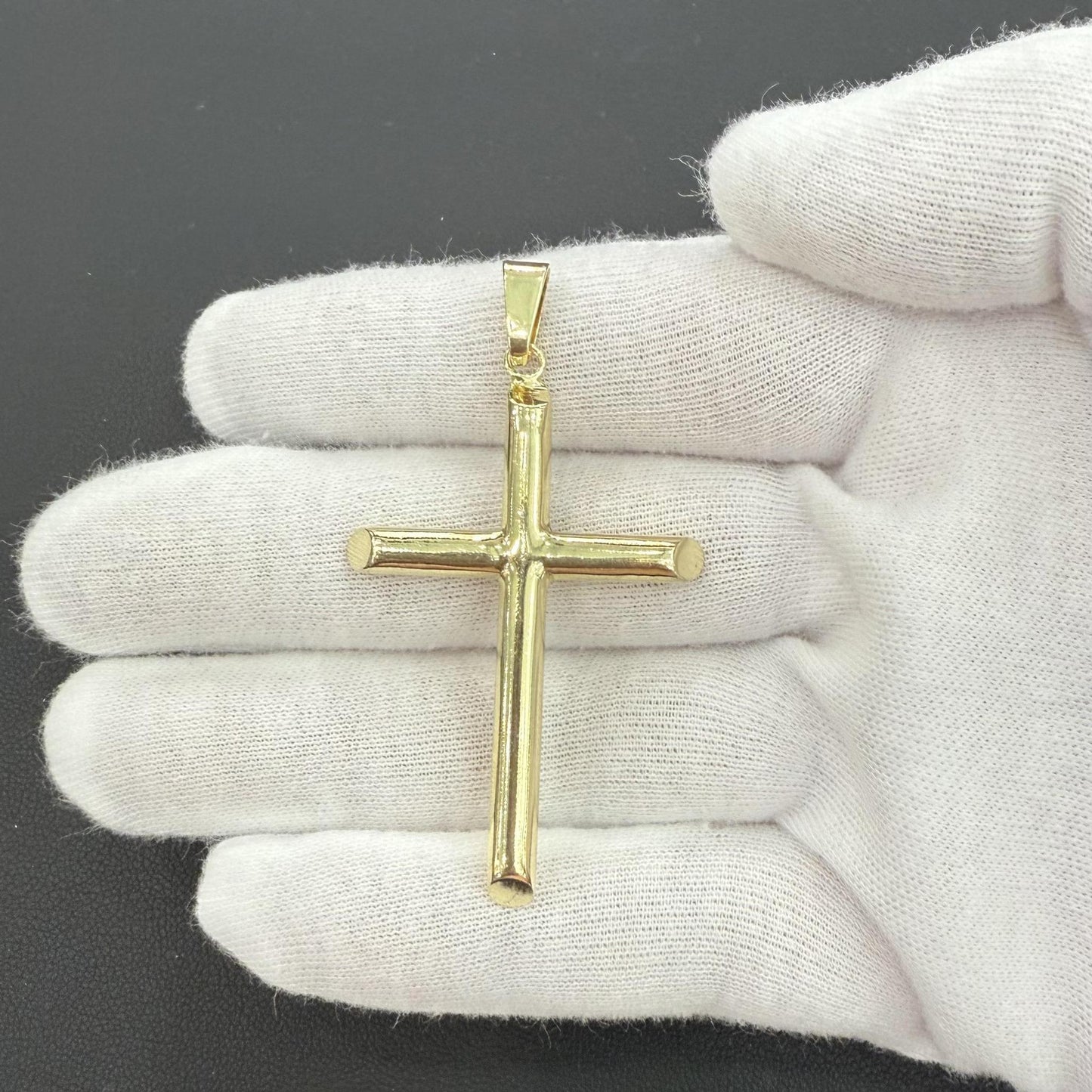 Cross Plain Pendant Charm 925 Sterling Silver Gold Plated 2.3"