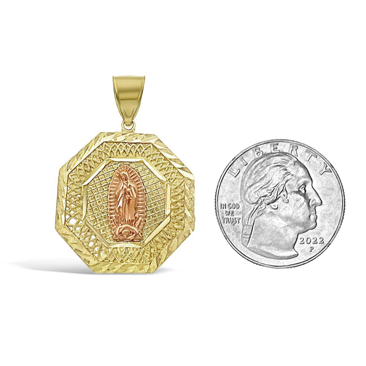 10K Yellow Rose Gold Virgin Mary Octagon Pendant