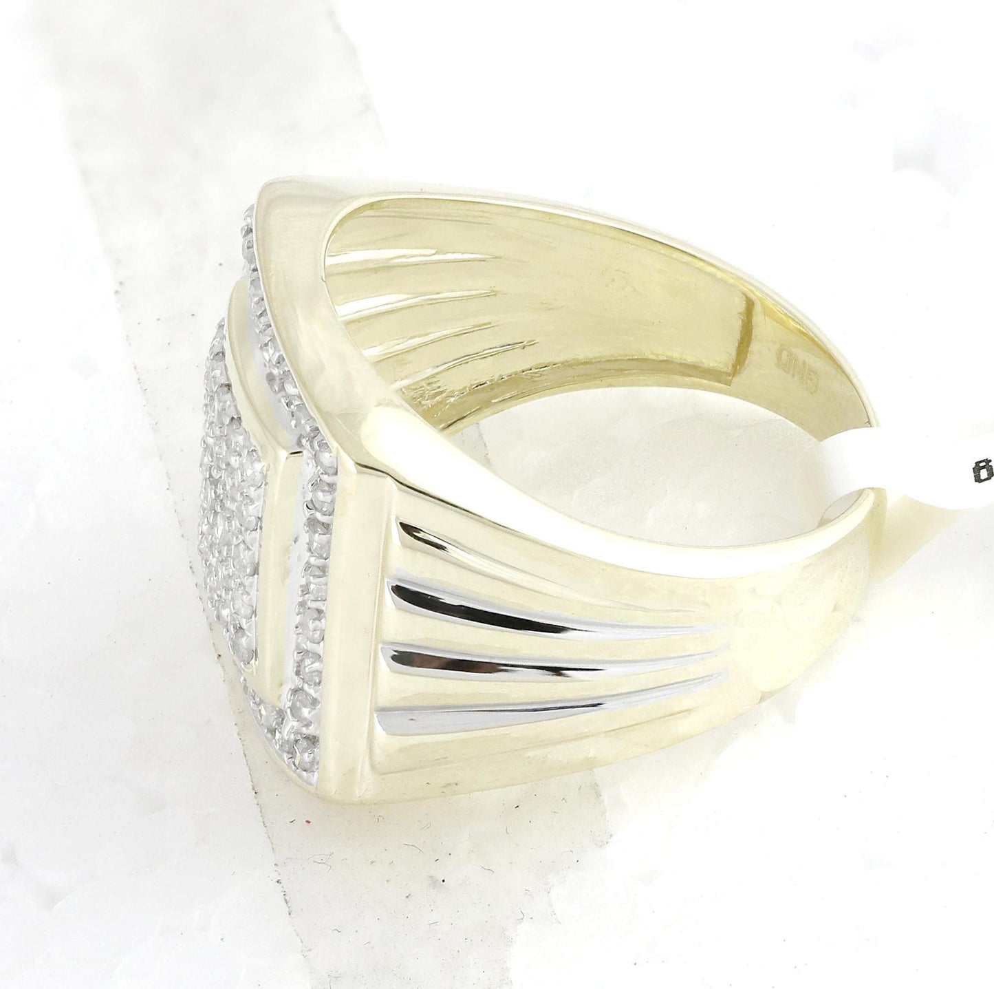 0.50ctw Diamond Mens Signet Ring 10K Yellow Gold Square Cluster Band