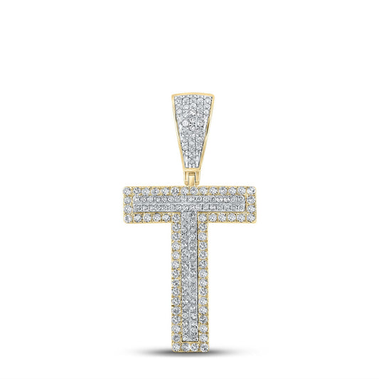 0.63Cttw Diamond Initial Letter T Charm Pendant 10k Two-tone Gold Mens