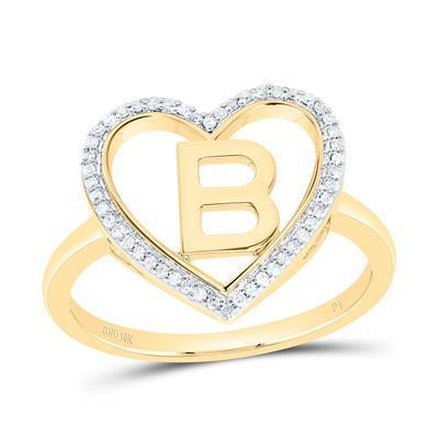 0.10ctw Diamond Heart Initial Letter B 10k Yellow Gold Womens