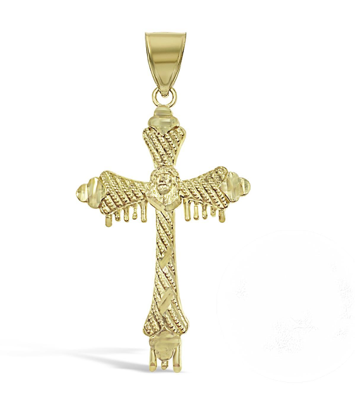 10K Yellow Gold Jesus Face Cross Pendant Charm