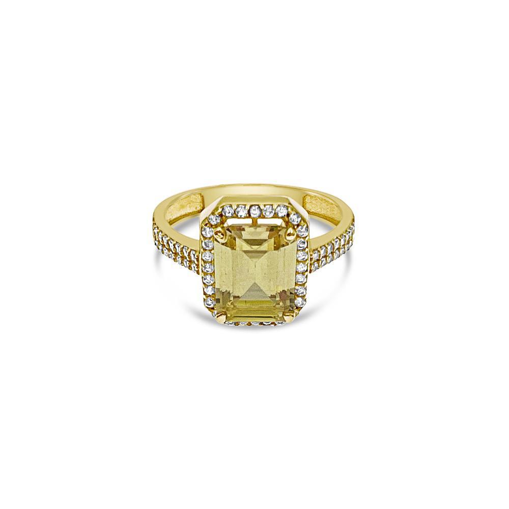 14k Gold Cushion Yellow Birthstone Ring CZ