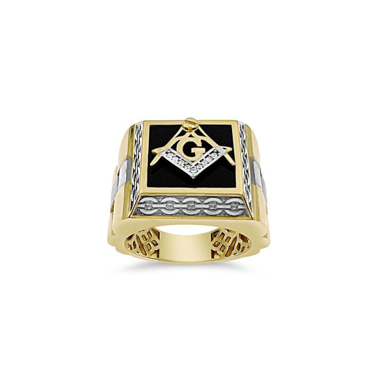 10k Yellow Gold Masonic Square Compass Ring Band Size 9.5