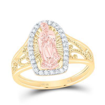 0.20ctw Diamond Halo Virgin Mary Ring 10K Two tone Gold