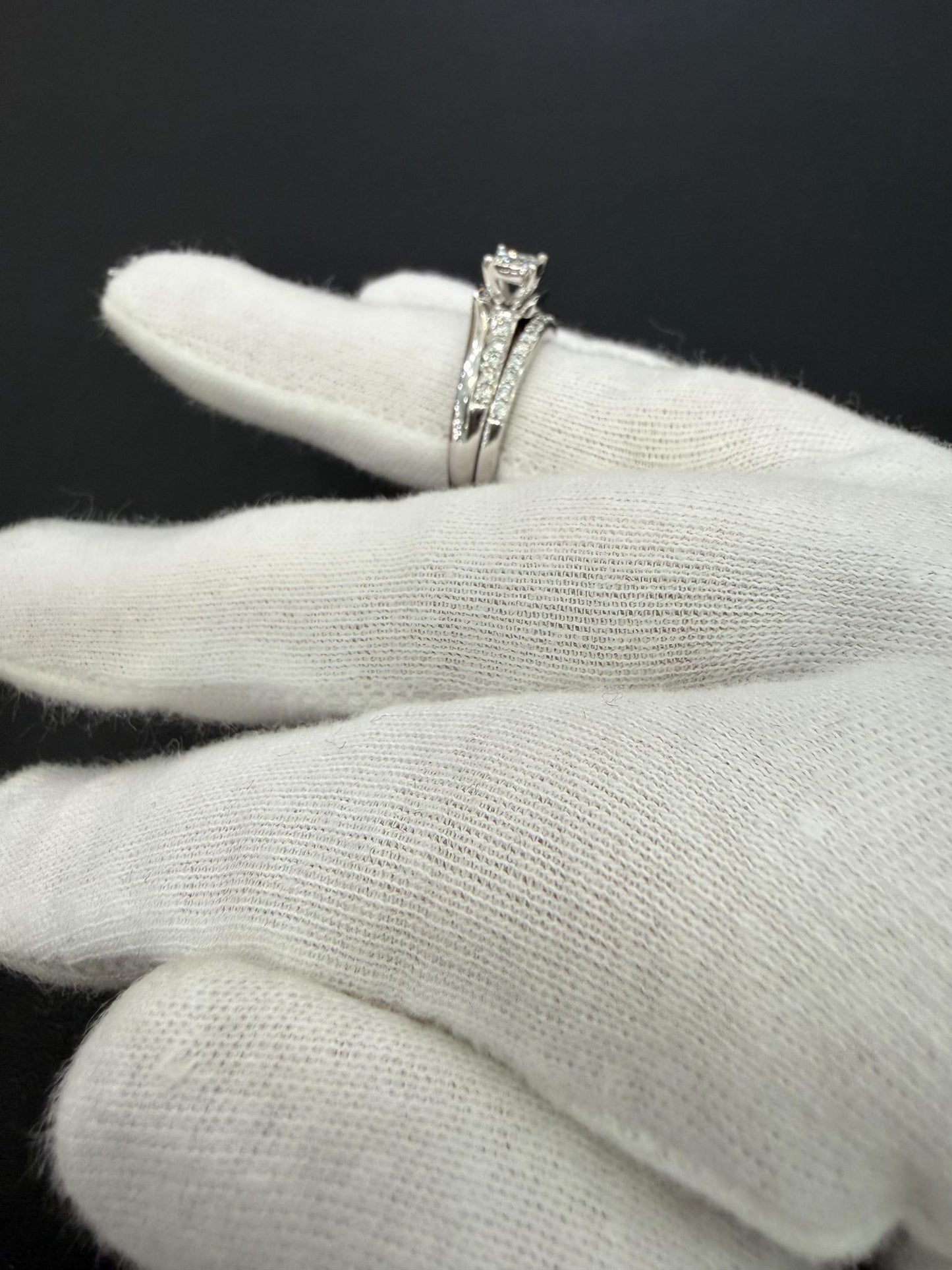 0.50ctw Diamond Princess Cluster Bridal Set Ring 10K White Gold