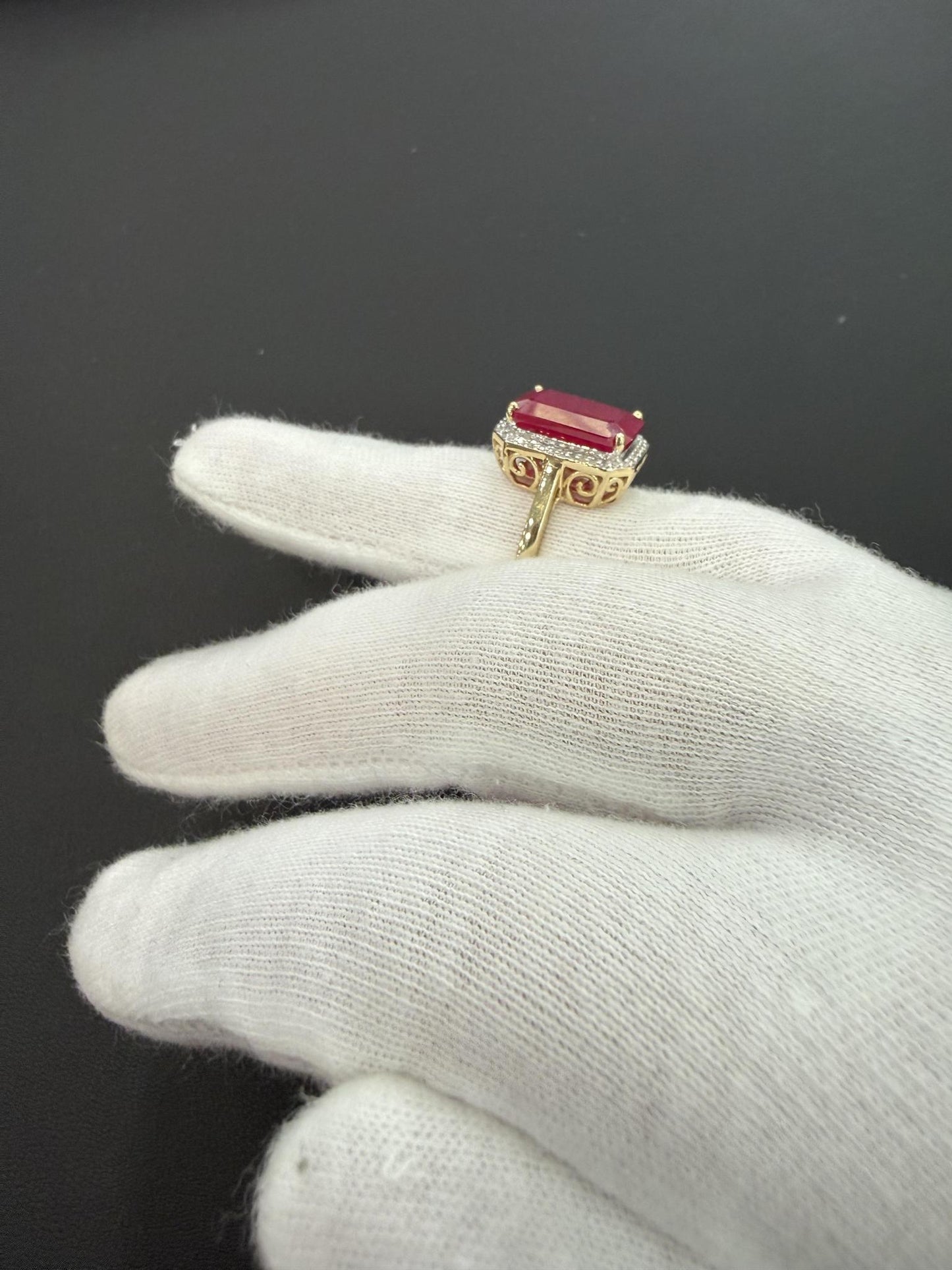 Simulated Ruby Diamond 10K Gold Halo Cocktail Ring