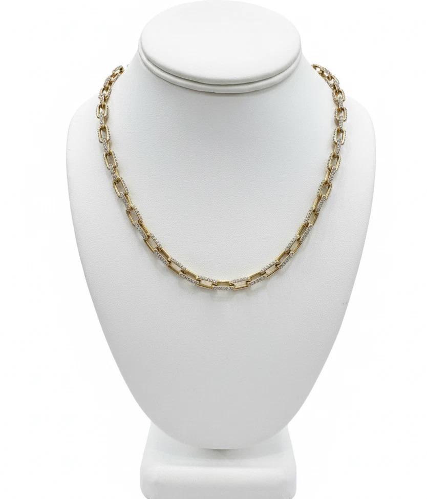 10ctw Diamond Paperclip Link Chain Necklace 10K Yellow Gold Womens Iced Jewelry