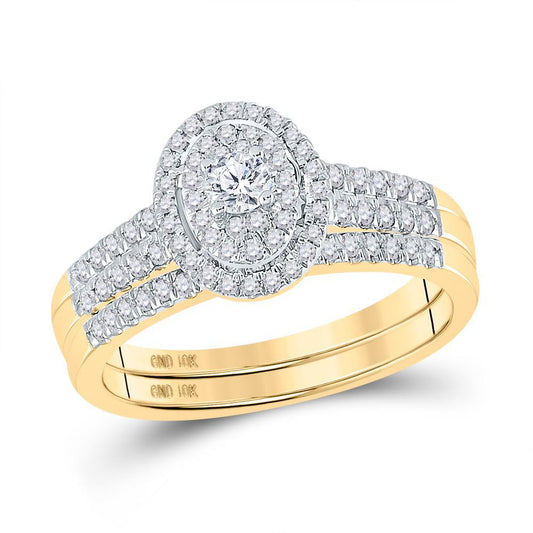 0.50cttw Round Diamond Bridal Wedding Oval Cluster Ring Set 10k Yellow Gold