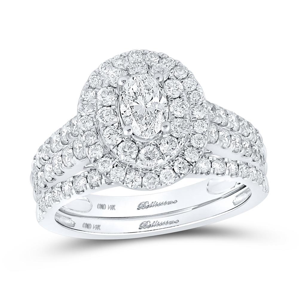 2ctw Oval Diamond Halo Cluster Wedding Ring Set 14K White Gold