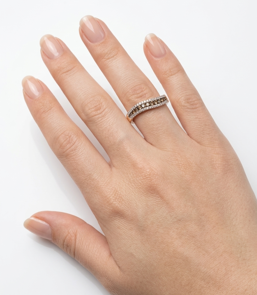 0.50ctw Brown White Diamond Curved Band 10K Yellow Gold