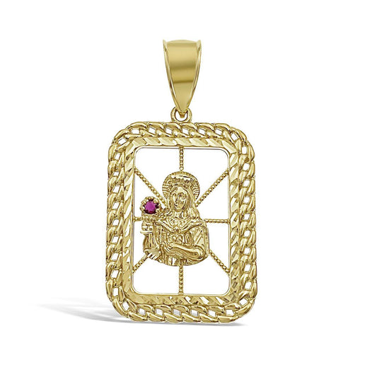 10k Gold Santa Saint Barbara Pendant Simulated Ruby Charm 2.1"