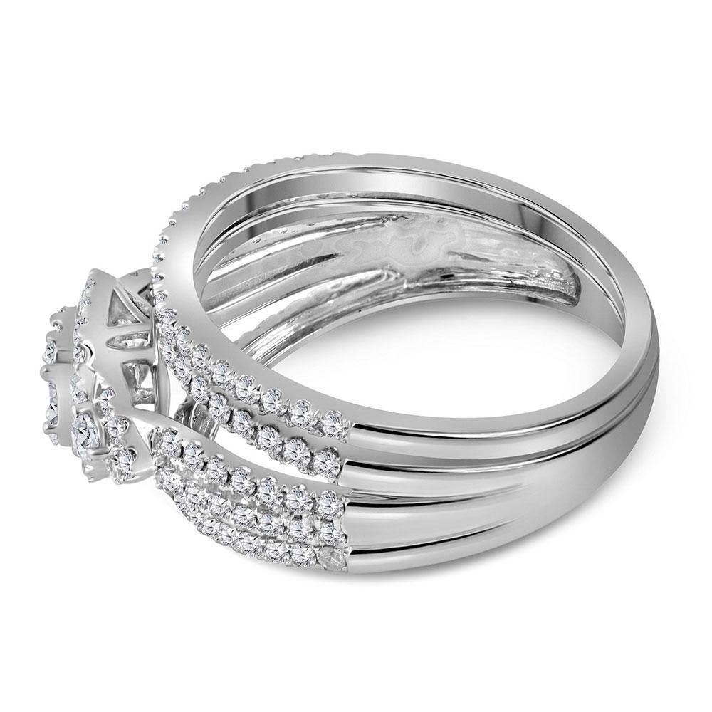 1.02ctw Baguette Diamond Halo Bridal Ring Set 14K White Gold