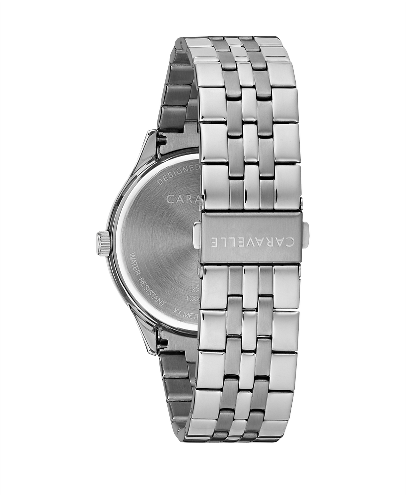 Caravelle by Bulova Dress Silver Tone Black Dial Mens Watch 43B158