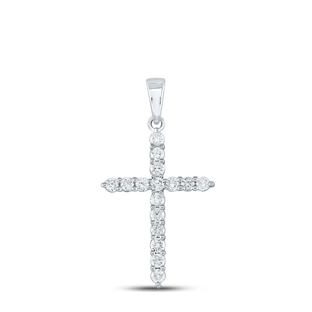 0.51ctw Round Diamond Cross Pendant Charm 10k White Gold