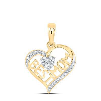 Diamond Best Mom Heart Charm Pendant 10k Yellow Gold