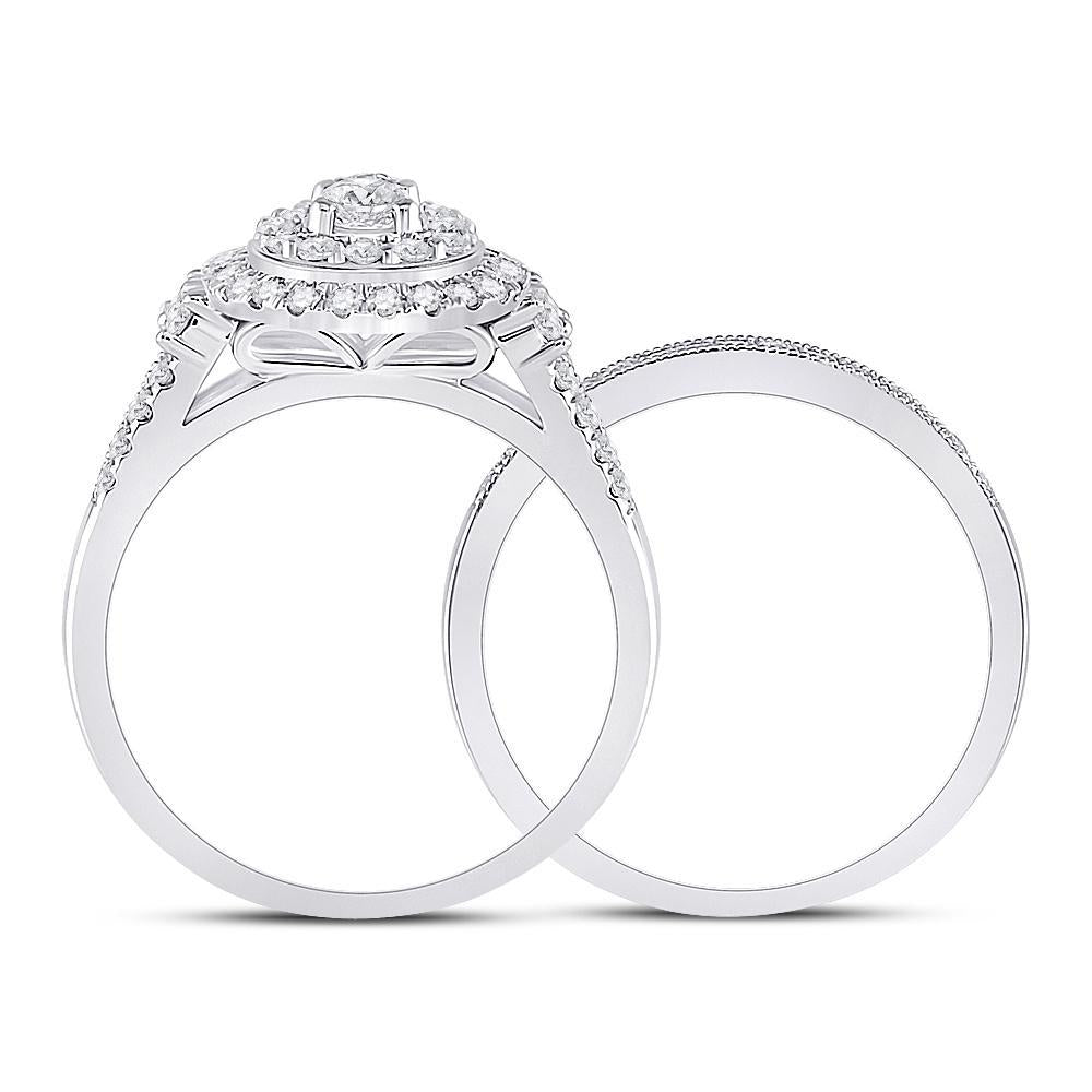 10k White Gold Round Diamond Pear Shape Bridal Ring Band Set 1.00Cttw