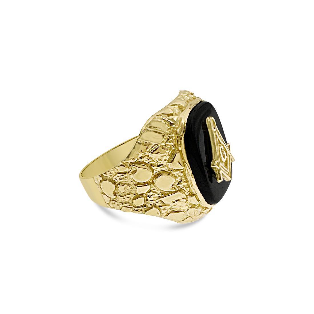 10k Yellow Gold Masonic Ring Freemason Symbol Mens Signet Nugget
