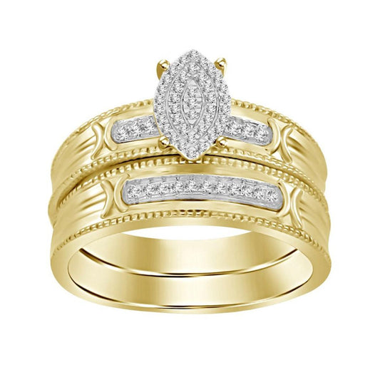 Diamond Bridal Engagement Wedding Womens Ring Set 10k Yellow Gold