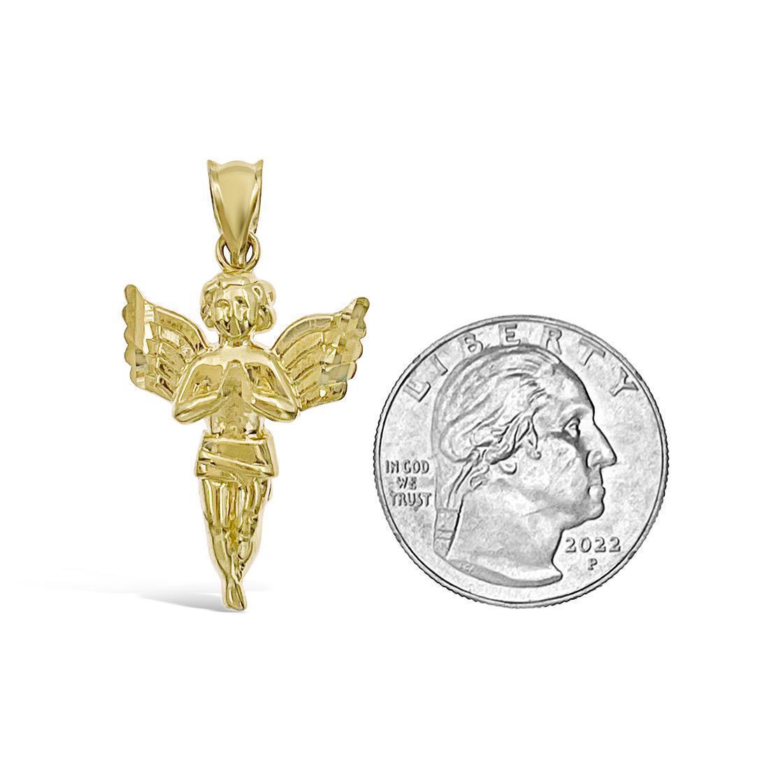 Praying Baby Angel Pendant 10k Yellow Gold Charm 1.3"