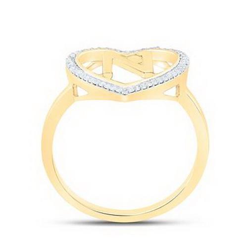 Diamond Initial N Heart Ring 10K Yellow Gold Womens