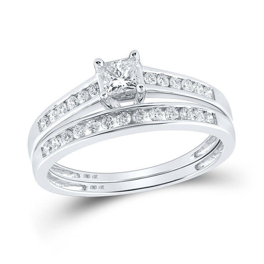 10kt White Gold Princess Diamond Bridal Wedding Ring Band Set 1/2 Ctw