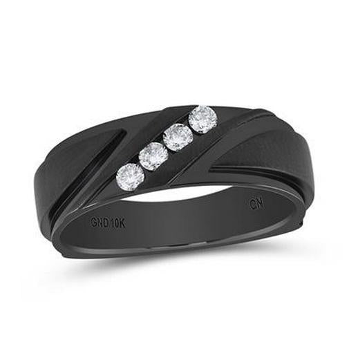 Diamond Black Rhod Machine-Set Mens Ring Band 10k White Gold