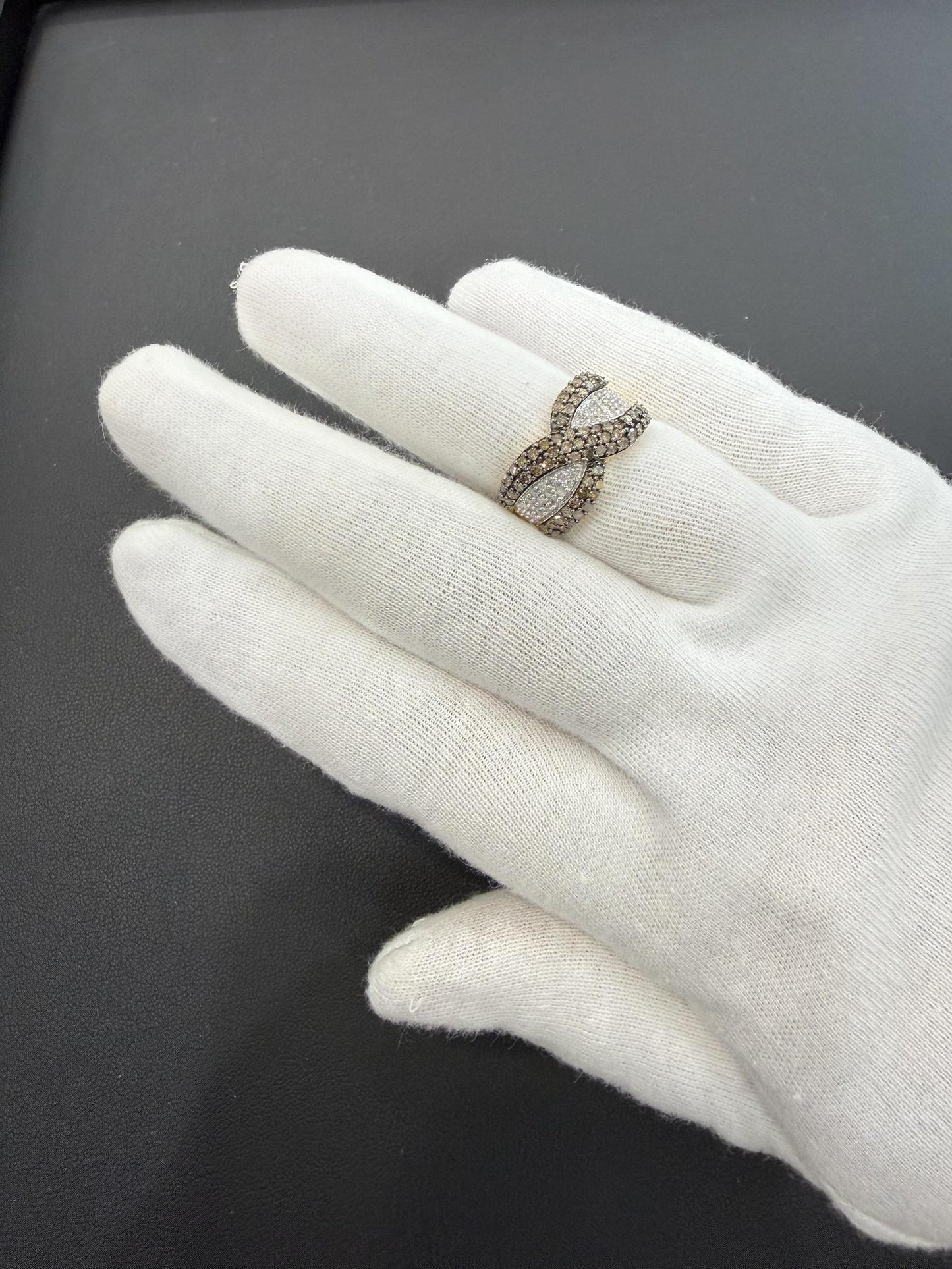 1ctw Chocolate White Diamond Crossover Band 10K Yellow Gold