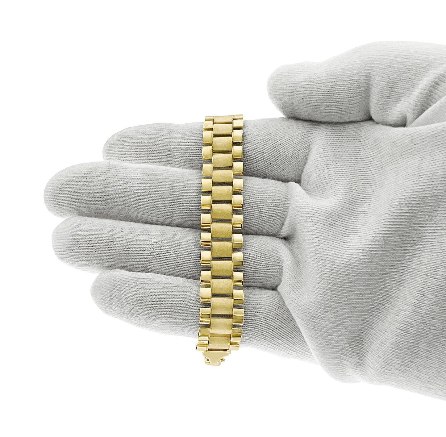 13mm Railroad Reversible Link Bracelet 10k Yellow Gold 8 1/4"