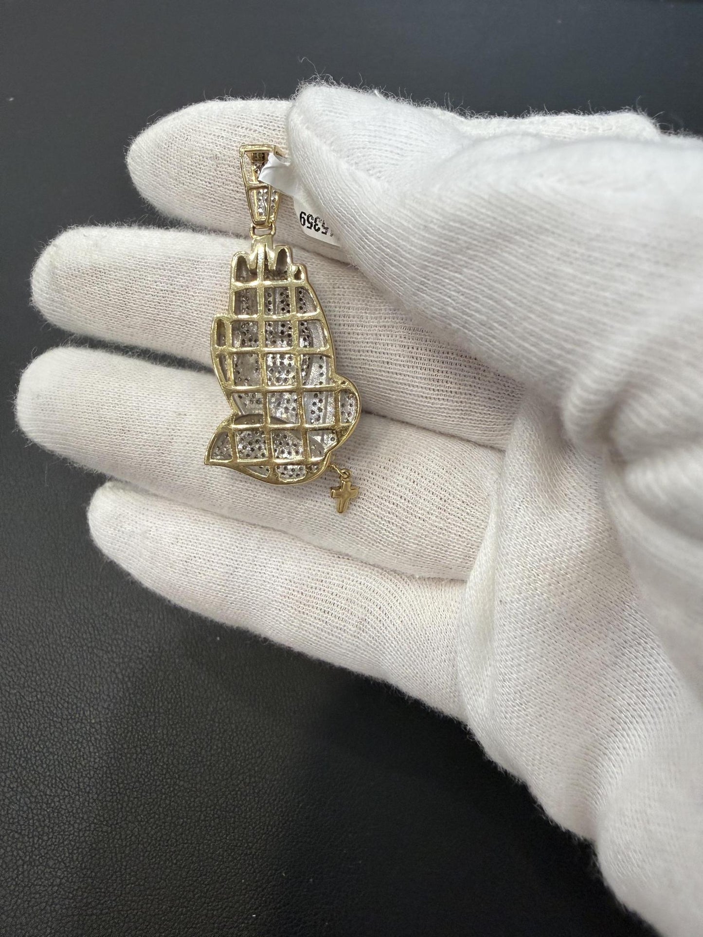 0.88ctw Diamond Praying Hands Cross Pendant 10K Yellow Gold