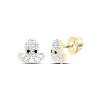 0.25ctw Diamond 10K Yellow Gold Octopus Stud Earrings