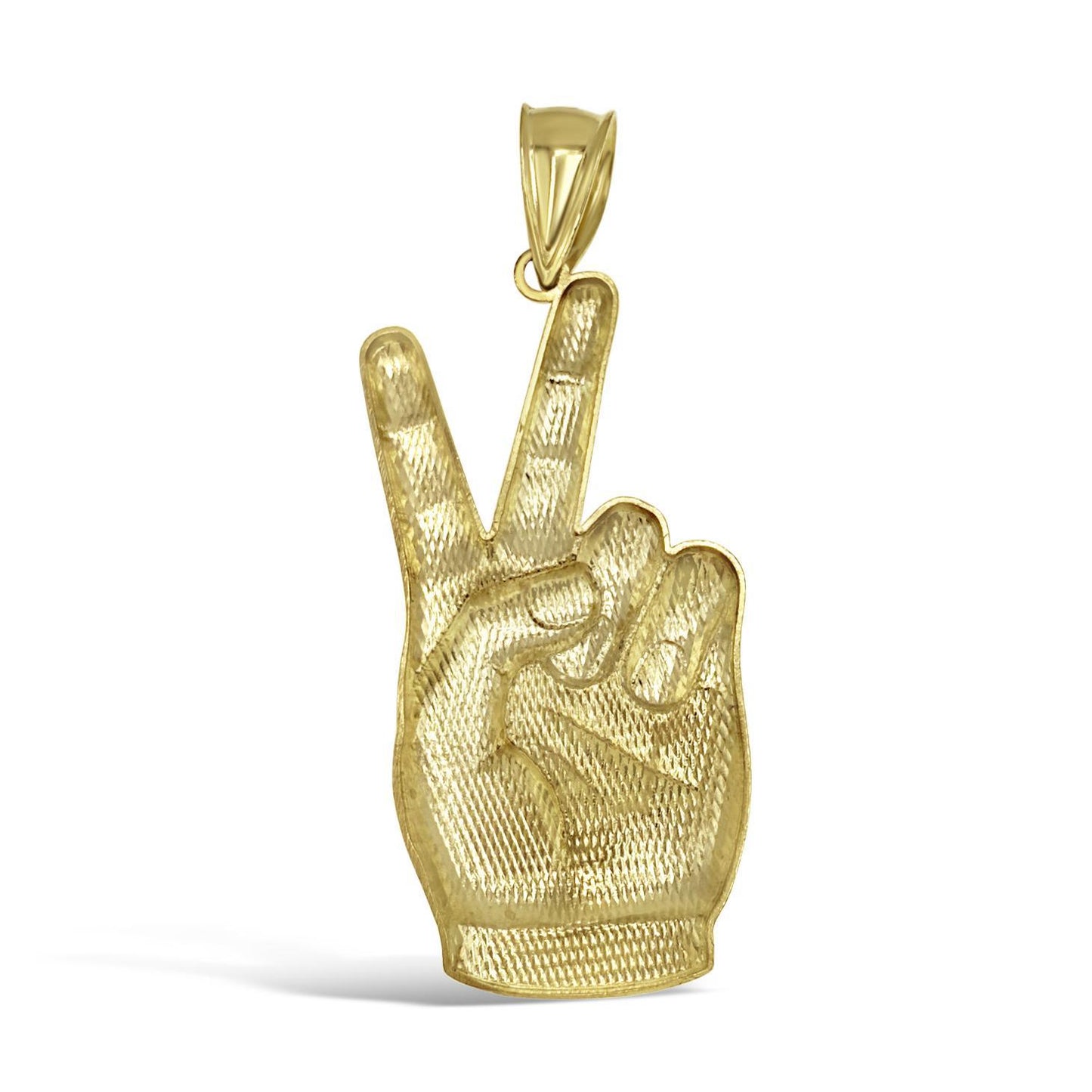 10K Yellow Gold V Peace Sign Hand Mens Pendant 2.4 inch