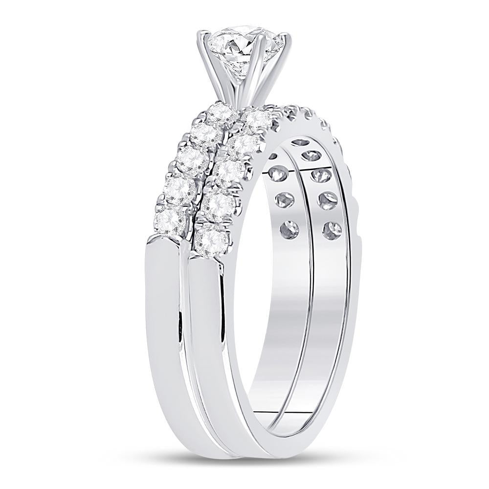 1.12 Ctw Round Diamond Solitaire Engagement Wedding Ring Band Set 14k White Gold