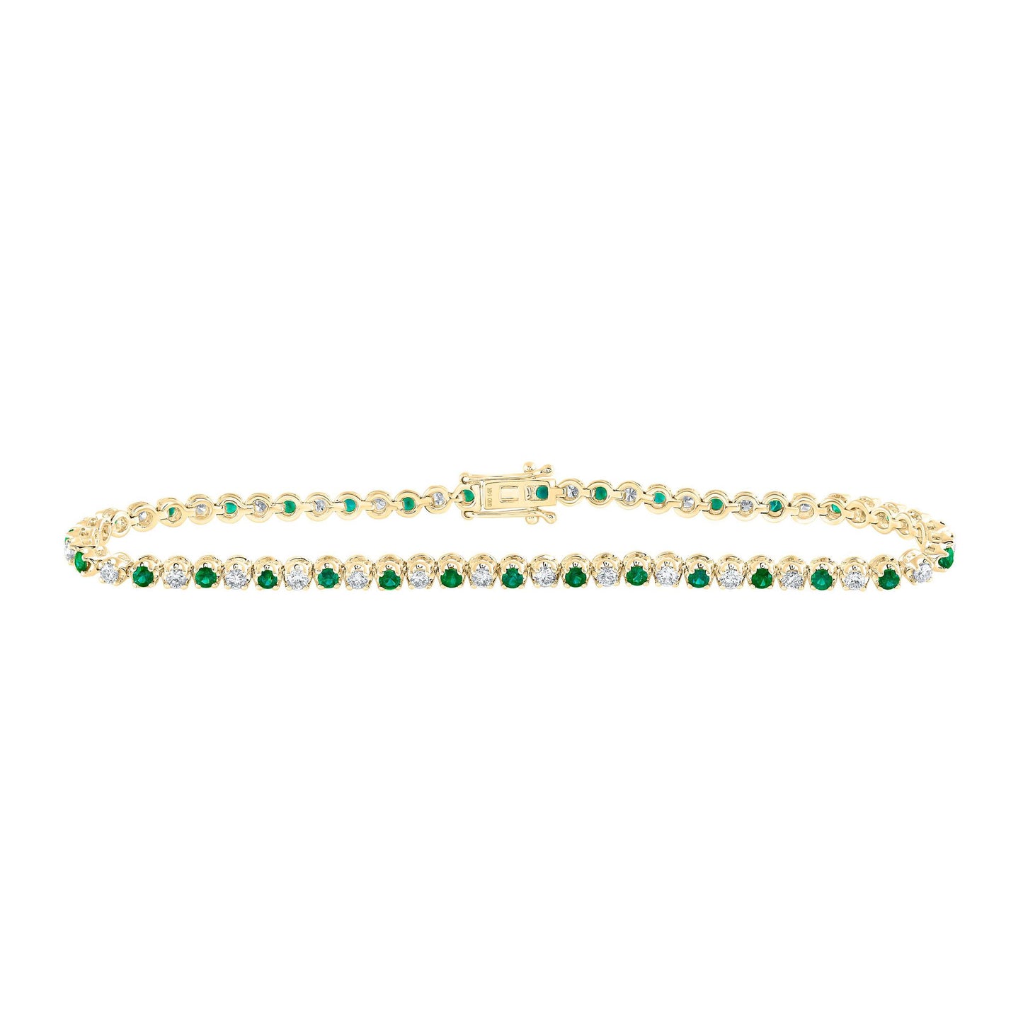 2.1ctw Natural Emerald & Diamond Tennis Bracelet 14k Yellow Gold