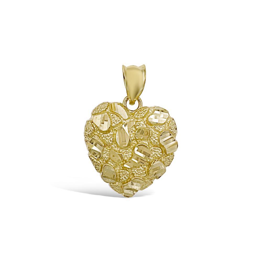 Heart Nugget Pendant 10k Yellow Gold Charm 0.9"