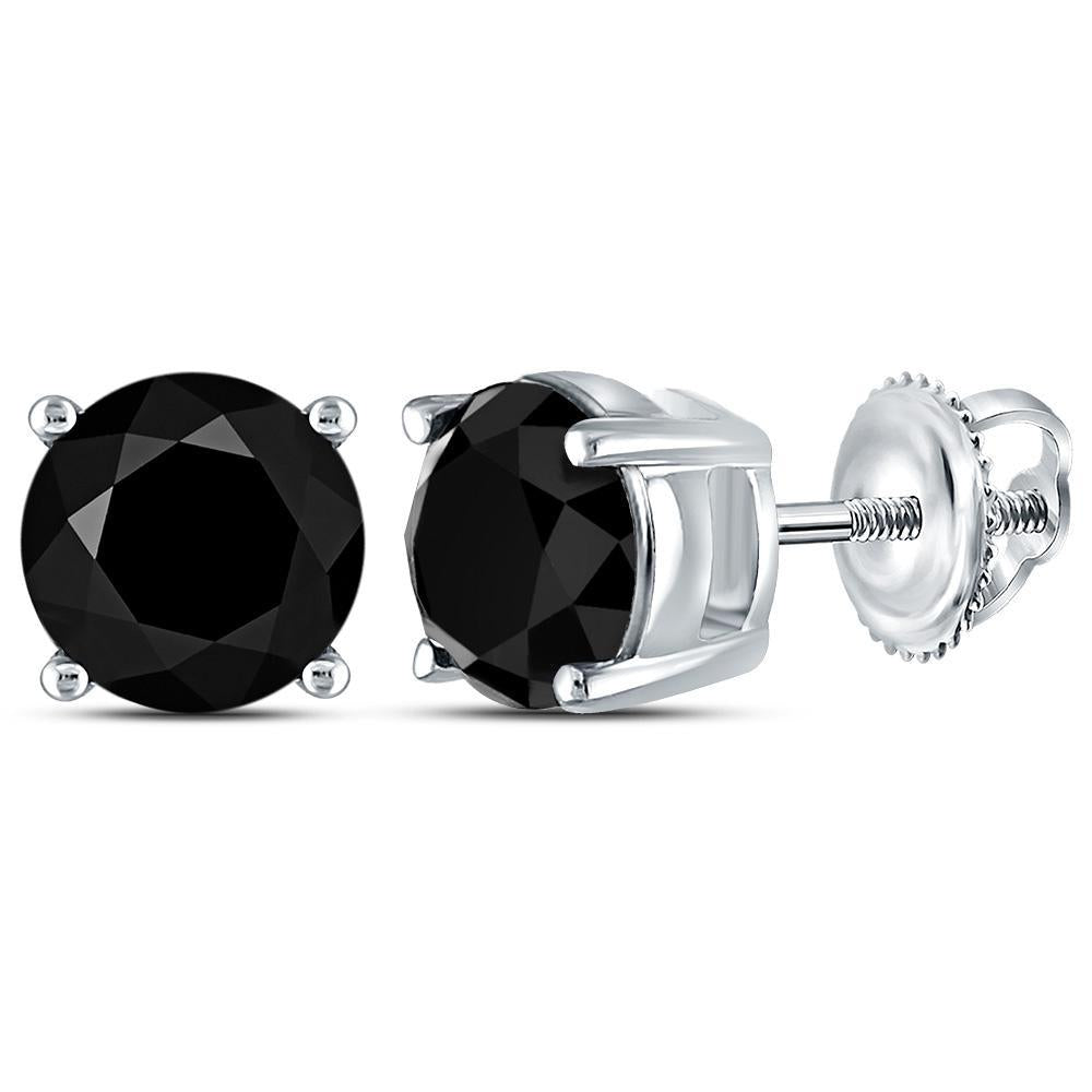 3.0cttw Round Black Diamond Solitaire Earrings 10k White Gold Screw Back