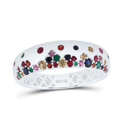 0.62ctw Natural Multicolor Sapphire Ring Band 14K White Gold