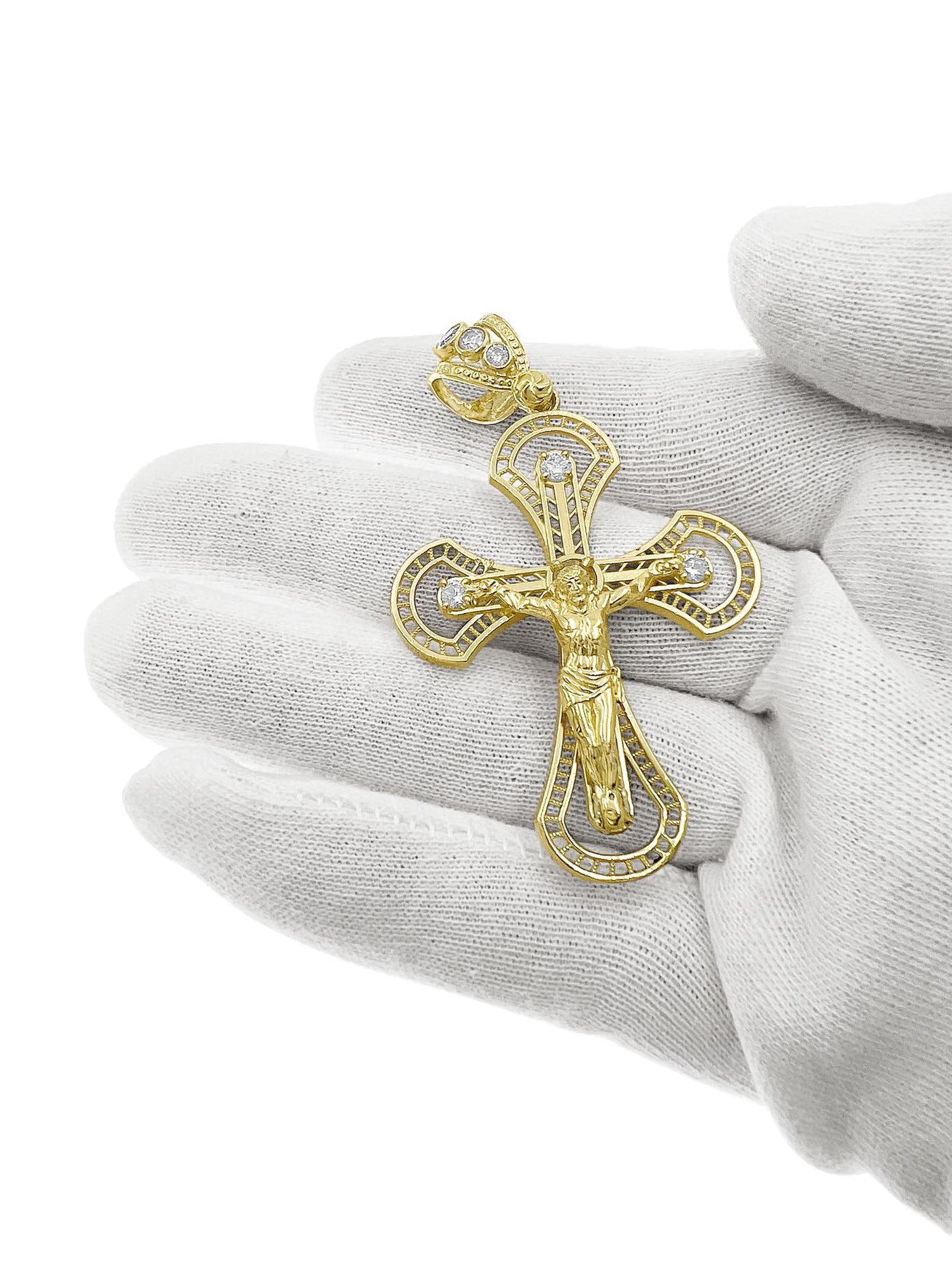 10k Gold Cross Crucifix Pendant Men Charm 2.5"