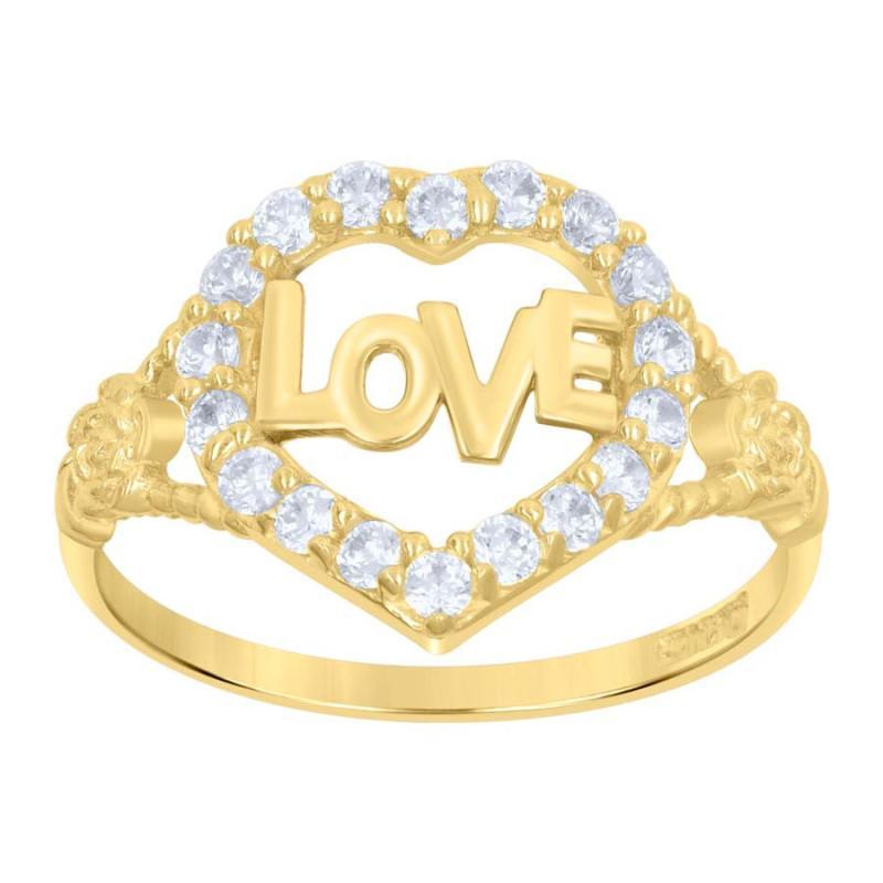 14K Yellow Gold CZ Heart Love Womens Ring