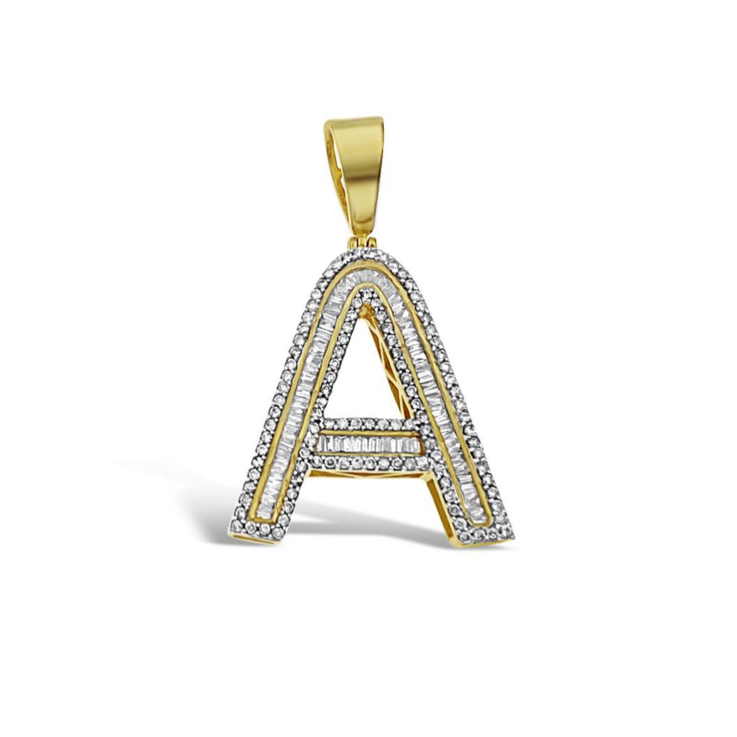 10kt Yellow Gold Baguette Round Diamond A Initial Letter Pendant 1.50 Cttw