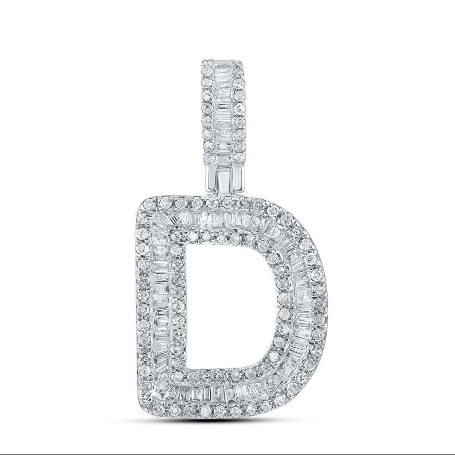 Diamond Letter D Initial Pendant 10K White Gold