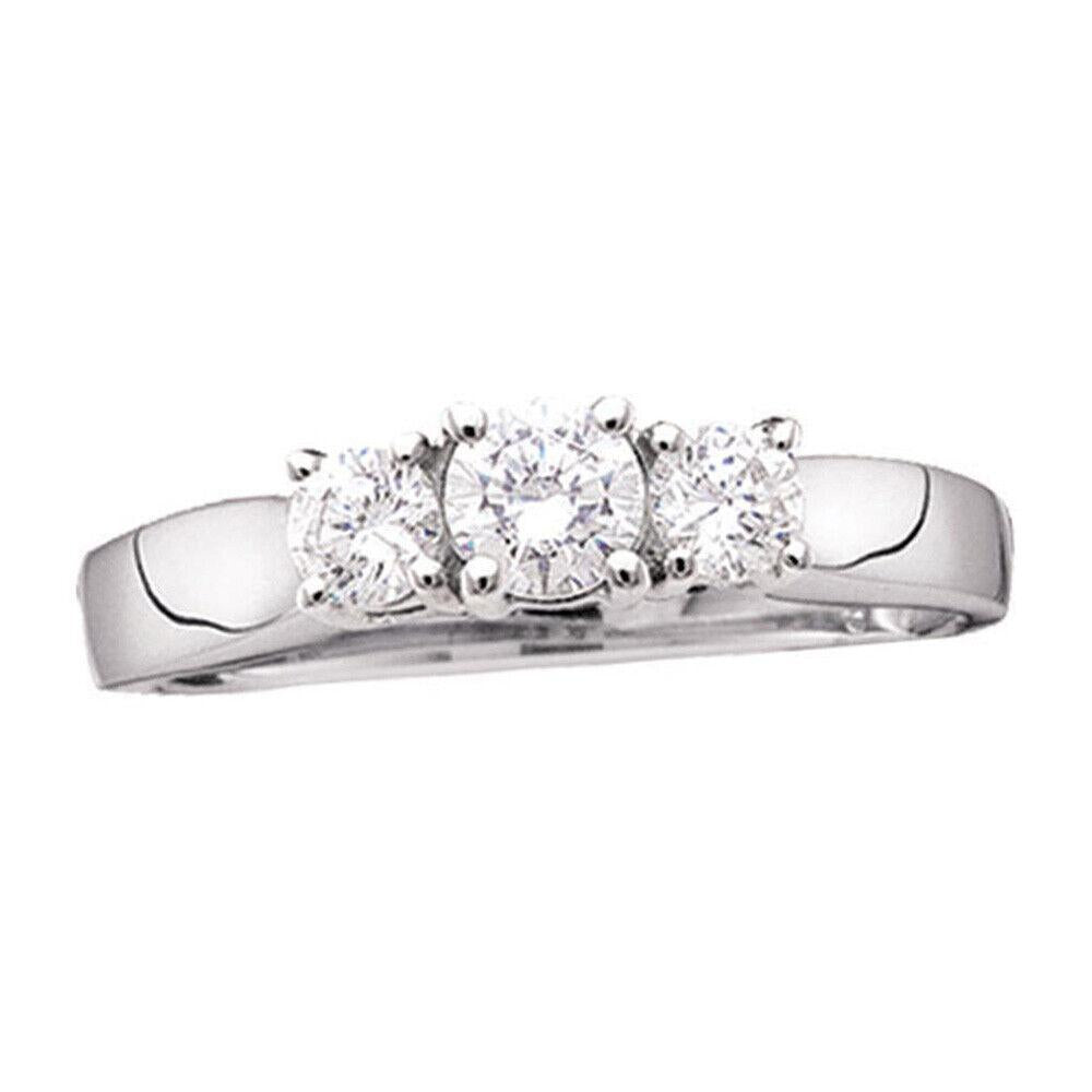 14k White Gold Round Diamond 3-stone Bridal Wedding Engagement Ring 1/2 Ctw