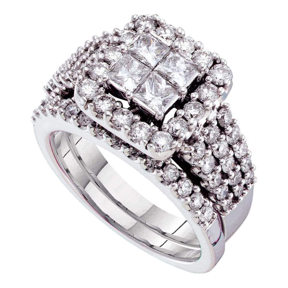 1.00ctw Princess Cluster Halo Bridal Set 14K White Gold