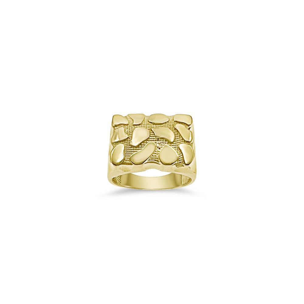 Nugget Rectangular Mens Ring 10k Yellow Gold