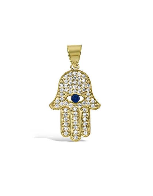 Hamsa Hand Pendant 10k Yellow Gold Charm 1"