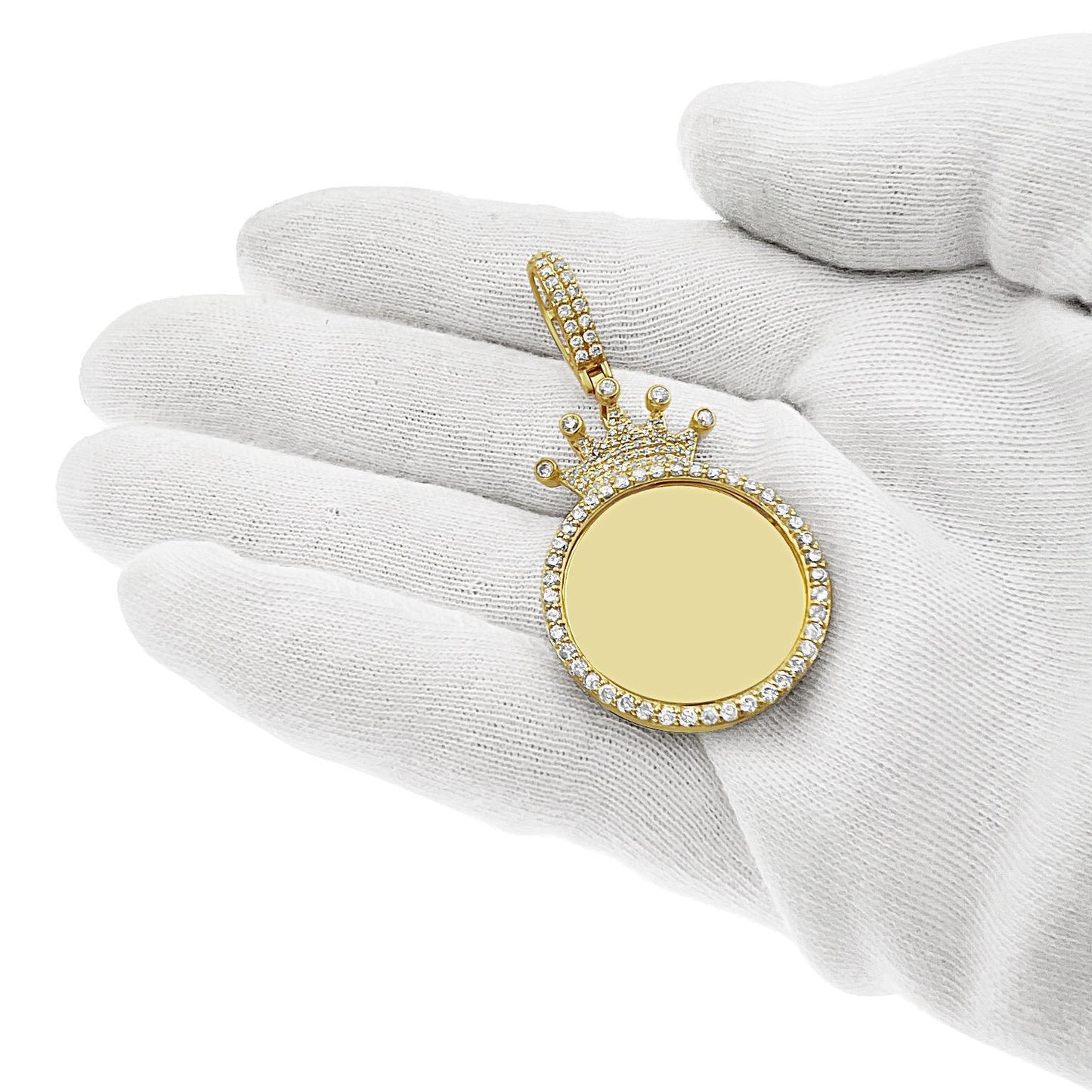 1.49 ctw Diamond Memory Crown Picture Photo Pendant 10k Gold Charm Frame 2.1"