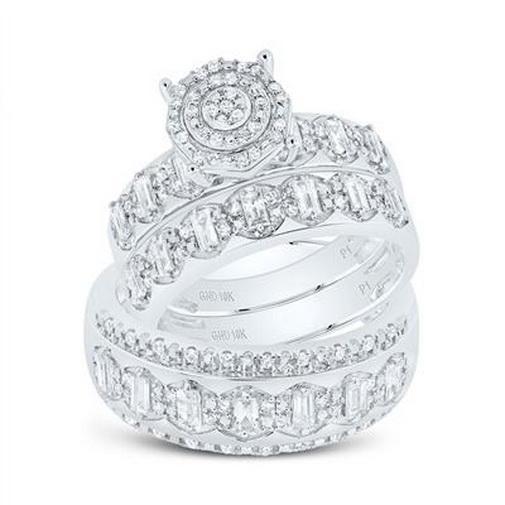 1.00ctw Diamond Trio Wedding His Hers Set Ring 10k White Gold