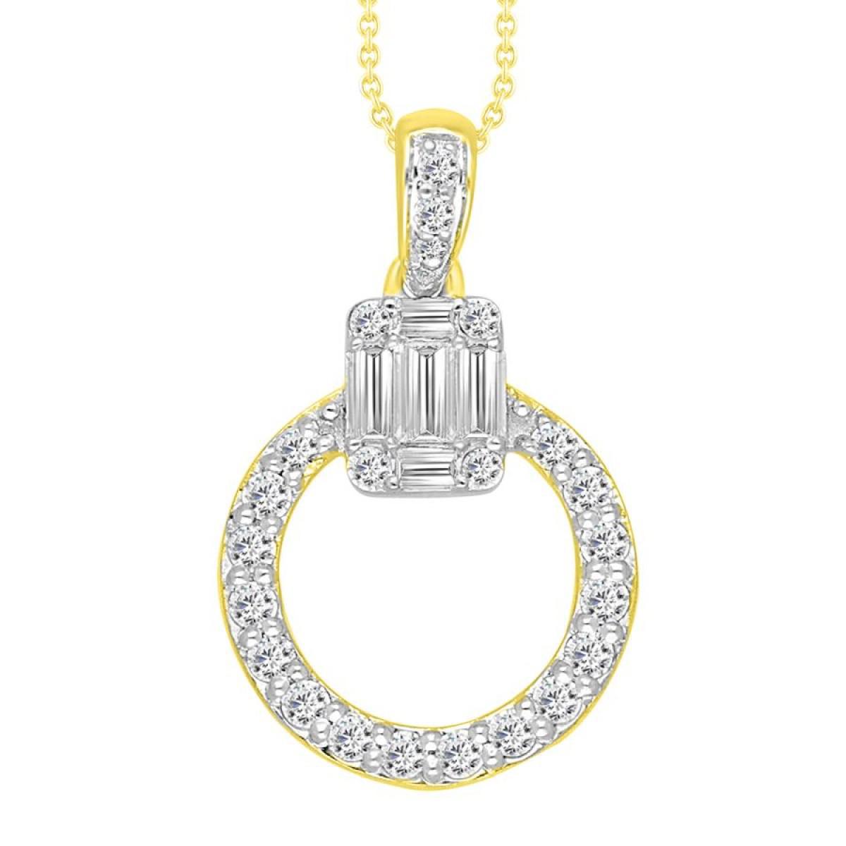 Diamond Baguette Circle Pendant Charm 10kt Yellow Gold 0.25cttw